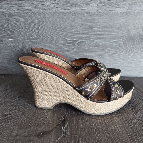 Hot Kiss Shoes - Vintage 90s Hot Kiss Criss Cross Embellished Wedges Size 6.5